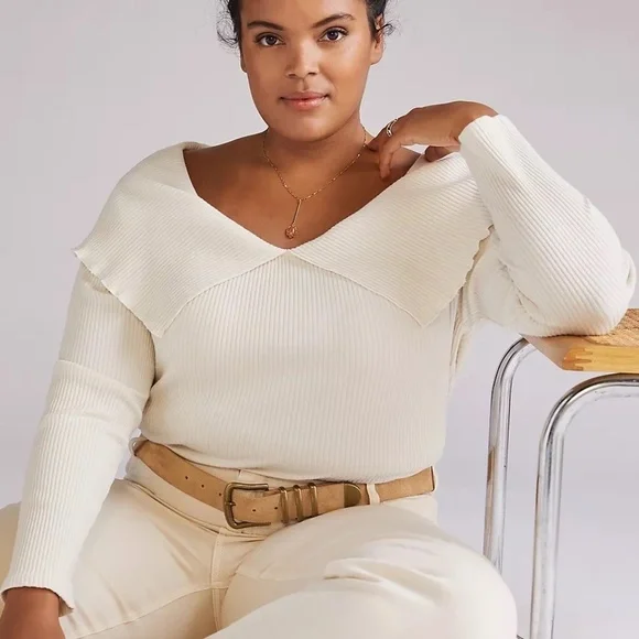 NWT Anthropologie Collared Off Shoulder Top XL - Picture 2 of 5